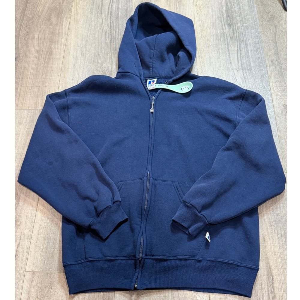 Vintage 90s Russell Athletic Navy Blue Mens Large Full Zip Hoodie